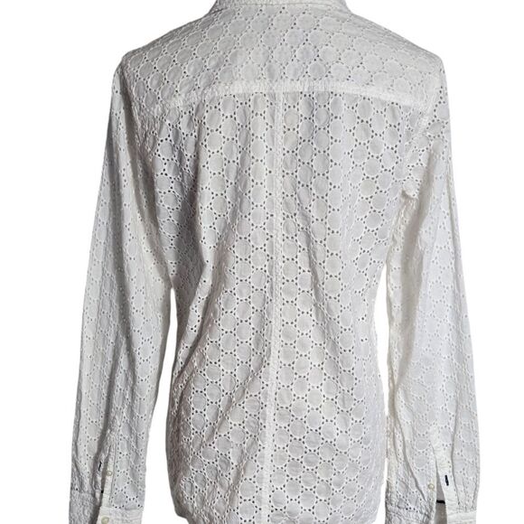 White Eyelet Button Down Shirt Top - Picture 4 of 5